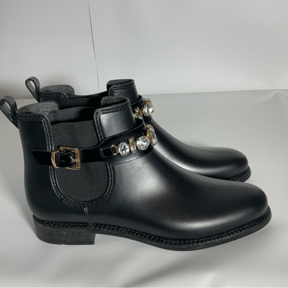 Henry Ferrera Marsala Women’s Black Gem Embellished Short Rain Boots Size 8. - Picture 11 of 16